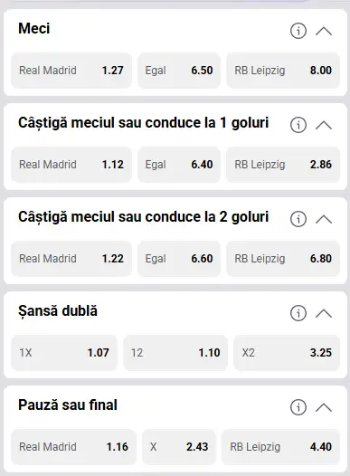 Cote pariuri Real Madrid vs RB Leipzig la Fortuna