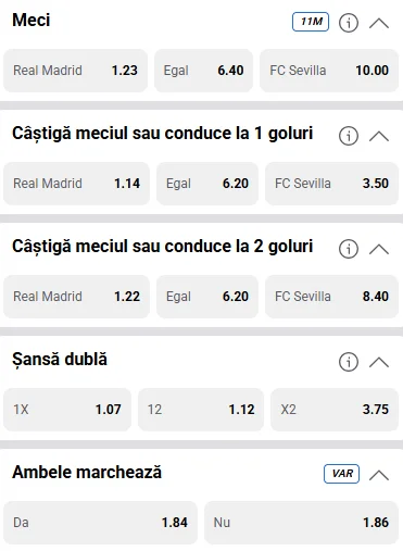 Cote pariuri Real Madrid vs Sevilla la Casa Pariurilor