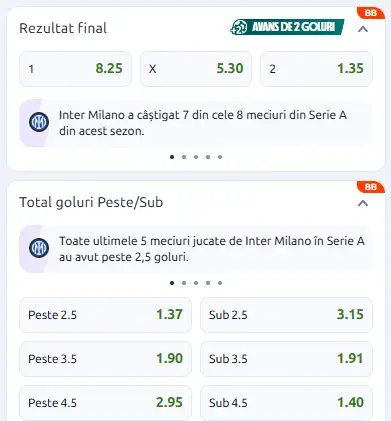 Cote pariuri Venezia vs Inter Milan la Betano