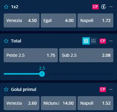 Cote pariuri Venezia vs Napoli la Mr Bit