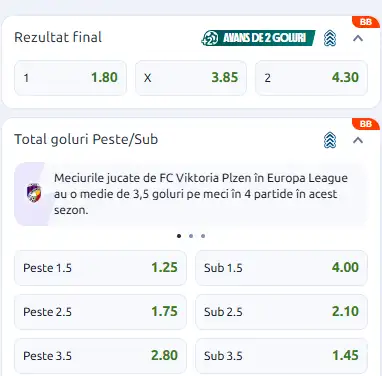 Cote pariuri Viktoria Plzen vs Levski Sofia la Betano