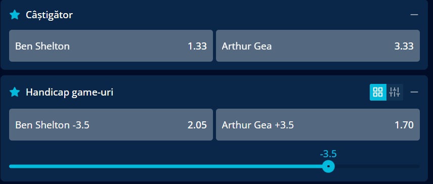 Cote pariuri la Mr Bit  Ben Shelton vs Arthur Gea, americanul are prima șansă, dar francezul va fi un adversar dificil în turul trei de la Shanghai Open 2026