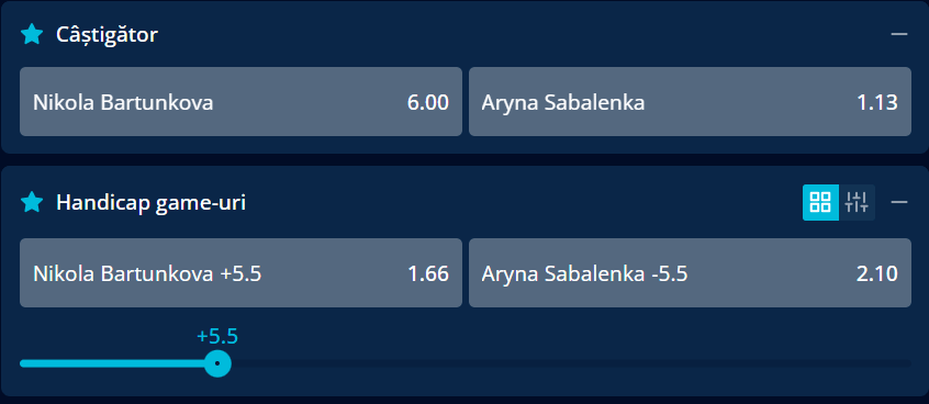Cote pariuri la Mr Bit  Nikola Bartunkova vs Aryna Sabalenka, bielorusa e văzută drept mare favorită dar nu va avea meci ușor la Beijing Open 2026