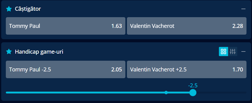 Cote pariuri la Mr Bit  Tommy Paul vs Valentin Vacherot, partidă deschisă oricărui rezultat între american și monegasc la Shanghai Masters 2026