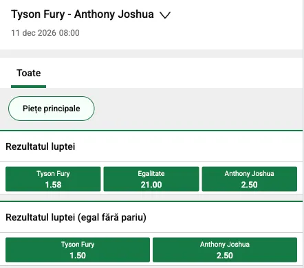 Cote pariuri pentru Tyson Fury vs Anthony Joshua la Unibet