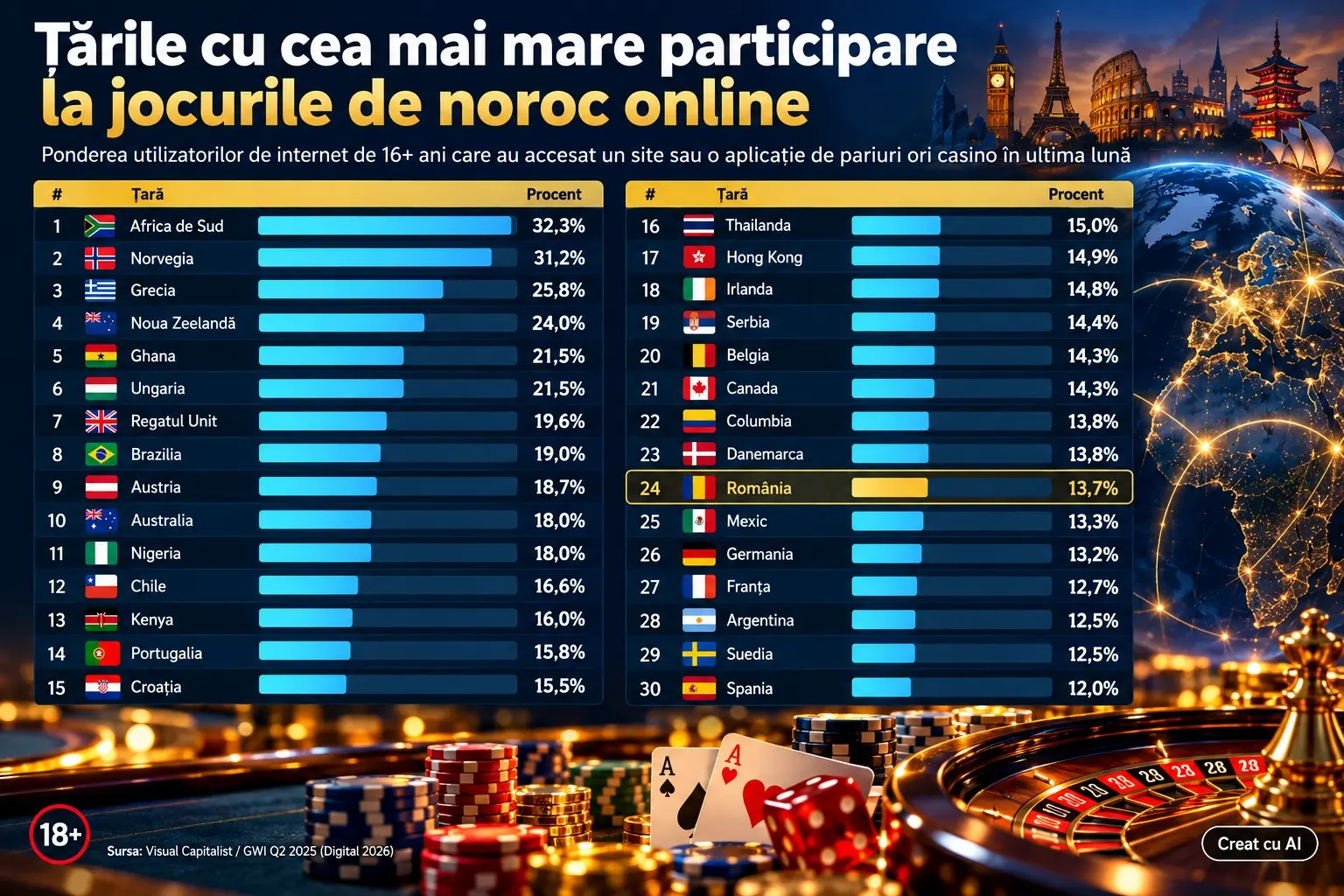 România 1 din 7 utilizatori de internet joacă la pariuri sau casino
