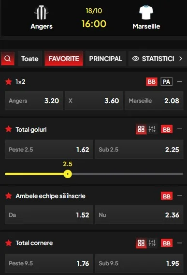 Cote pariuri Angers vs Marseille