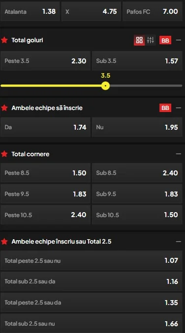 Cote pariuri Atalanta vs Pafos