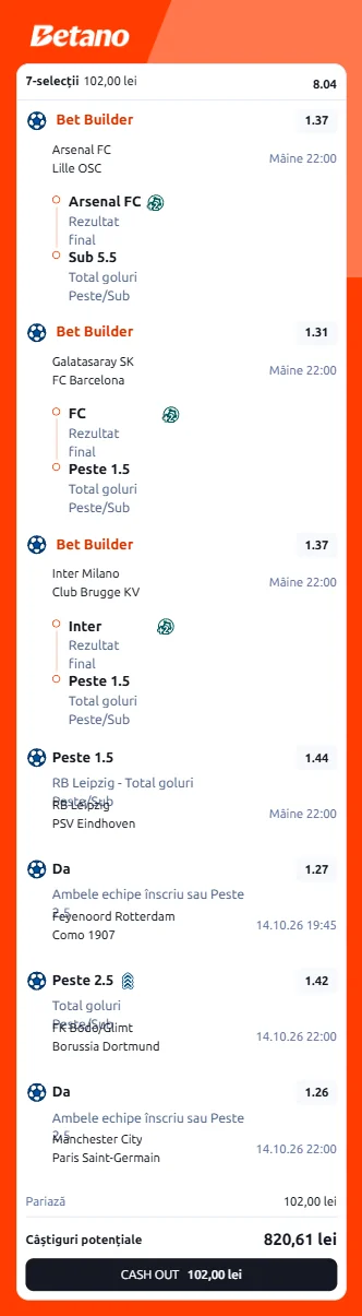 Biletul etapei a 2-a din Champions League 13.10.2026