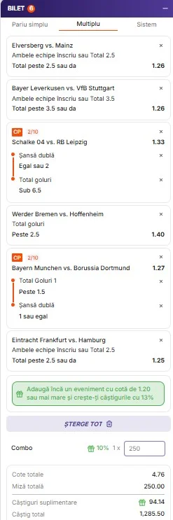 Biletul etapei cu numărul 8 din Bundesliga 30 octombrie 2026