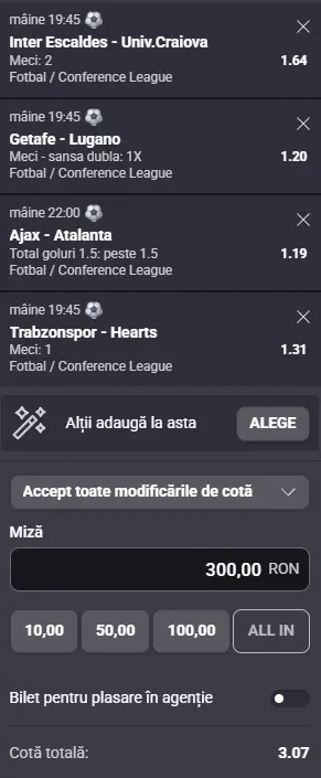 Biletul Etapei din Conference League 22.10.2026