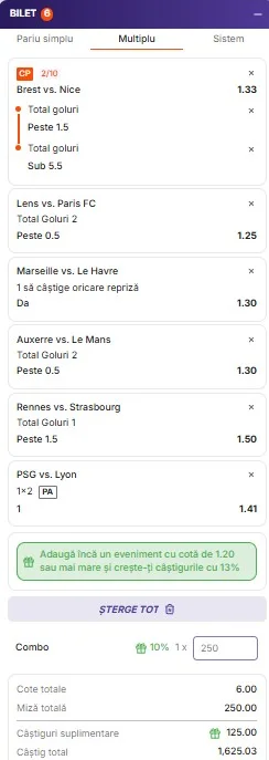 Biletul rundei a 8-a din Ligue 1 - 23 octombrie 2026