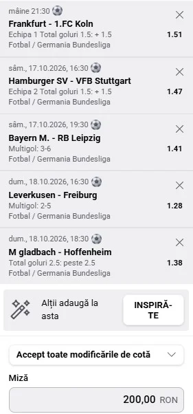 Biletul rundei cu numărul 6 din Bundesliga 16.10.2026