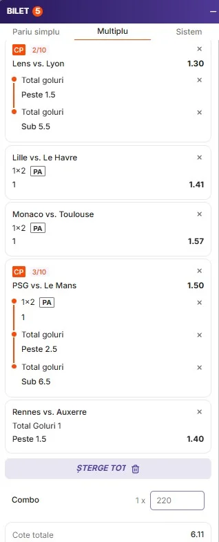 Biletul rundei cu numărul 6 din Ligue 1 - 09.10.2026
