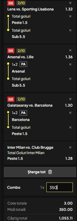 Biletul zilei azi din Champions League 13 octombrie 2026