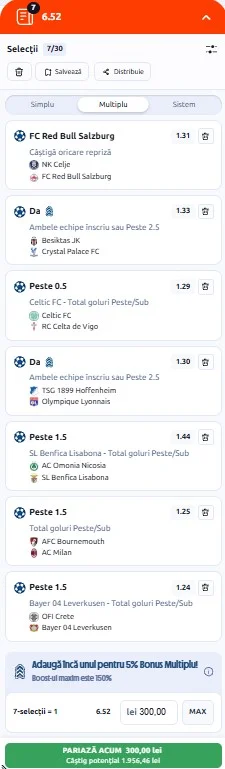 Biletul zilei azi din Europa League 22.10.2026