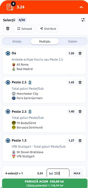 Biletul zilei din fotbal la Betano 14.10.2026