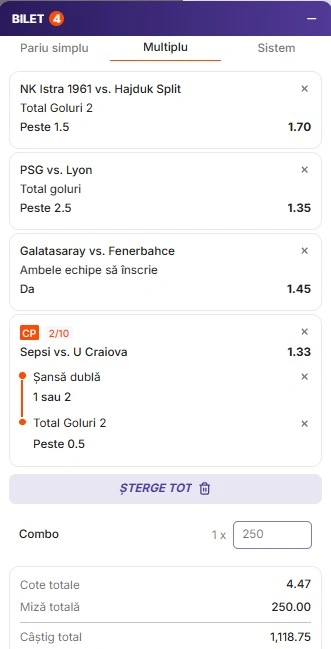 Biletul zilei azi din fotbal la Zinx 26.10.2026