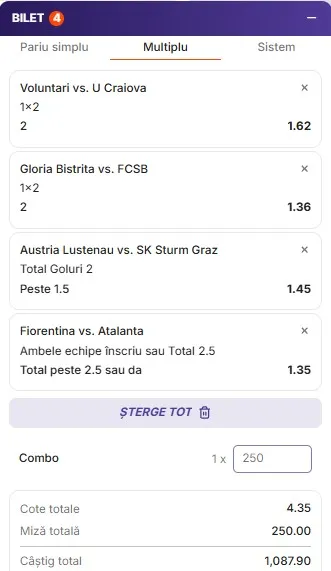 Biletul zilei azi din fotbal la Zinx 29.10.2026