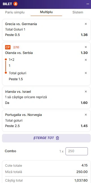 Biletul zilei azi din Nations League 4 octombrie 2026