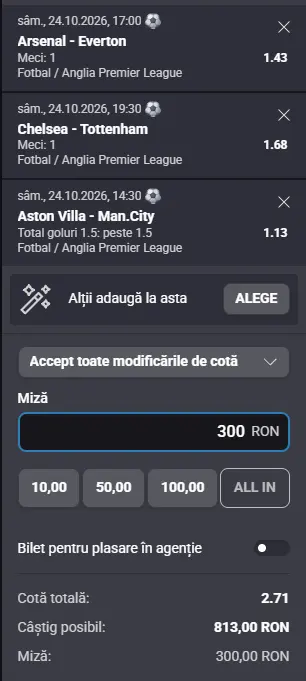 Biletul Zilei din Premier League 24.10.2026