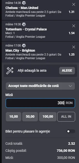 Biletul Zilei din Premier League 31.10.2026