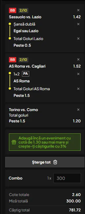 Biletul Zilei din Serie A 27.10.2026