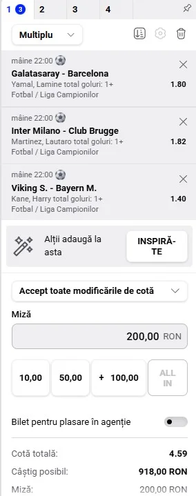 Biletul zilei pe marcatori din Champions League 13.10.2026