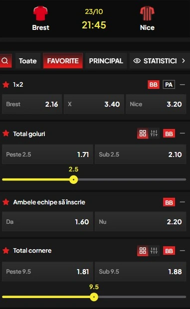 Cote pariuri Brest vs Nice