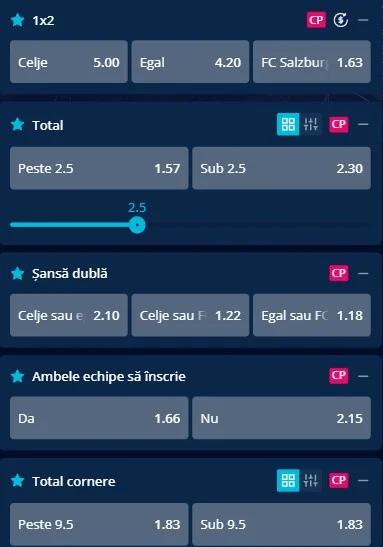 Cote pariuri Celje - RB Salzburg