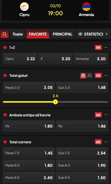 Cote pariuri Cipru - Armenia