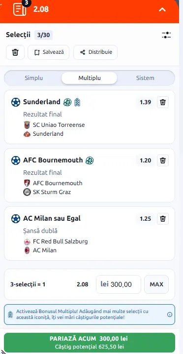 Cota 2 din Europa League 15.10.2026