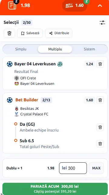 Cota 2 din Europa League 22.10.2026