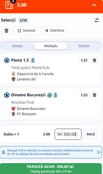 Cota 2 din fotbal astăzi 16.10.2026