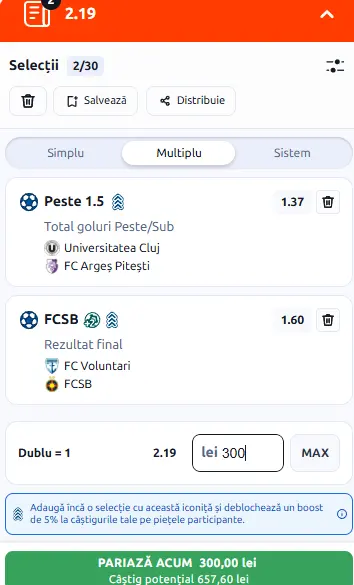Cota 2 din Liga 1 la Betano