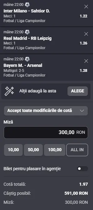 Cota 2 din UEFA Champions League 21.10.2026