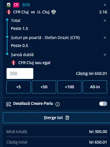 Cota 2 în Derby-ul Clujului 08.10.2026