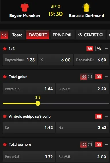 Cote pariuri Bayern - Dortmund oferite de Topbet