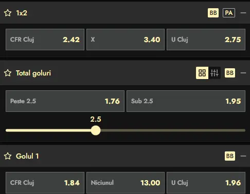 Cote pariuri CFR Cluj vs U Cluj la Don