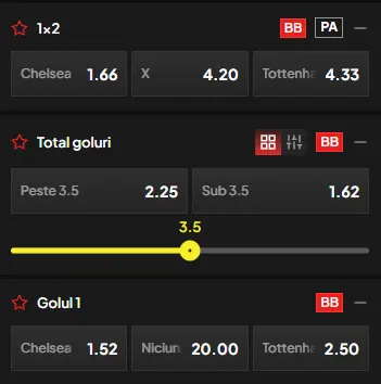 Cote pariuri Chelsea vs Tottenham la TopBet