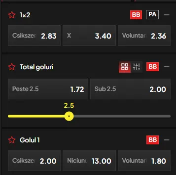 Cote pariuri Csikszereda - FC Voluntari la TopBet