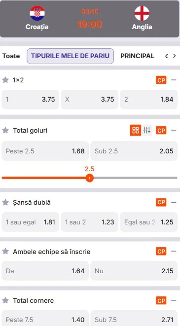 Cote pariuri Croația vs Anglia