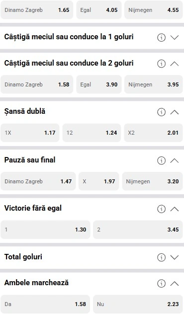 Cote pariuri Dinamo Zagreb vs Nijmegen