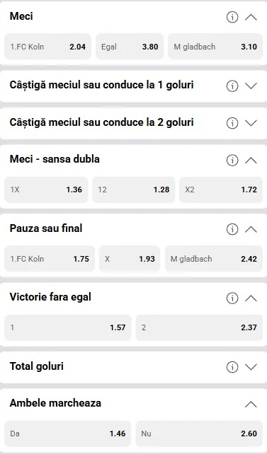 Cote pariuri FC Koln - Monchengladbach