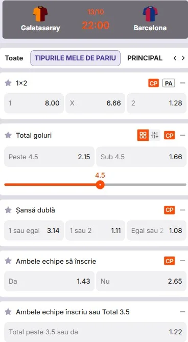 Cote pariuri Galatasaray vs Barcelona