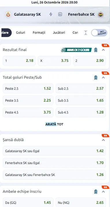 Cote pariuri Galatasaray vs Fenerbahce