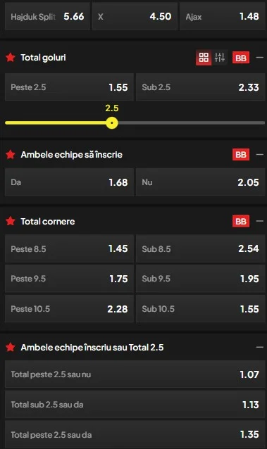Cote pariuri Hajduk Split - Ajax
