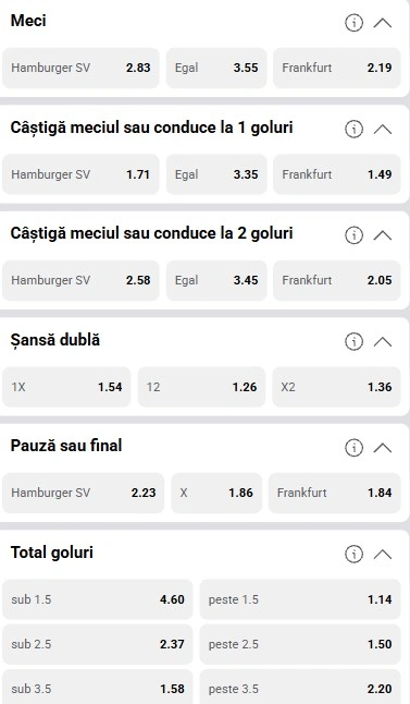 Cote pariuri Hamburger SV vs Frankfurt