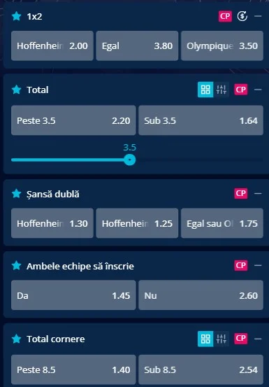 Cote pariuri Hoffenheim - Lyon