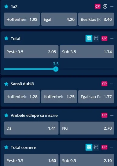 Cote pariuri Hoffenheim vs Besiktas